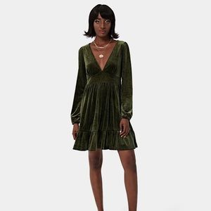 Halara In My Feels Everyday Ruffled Hem Velvet Chill Dress - Dark green - Medium